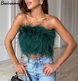 Summer Fashion Women Sexy Fluffy Furry Tube Top Female Trendy Chic Allmatch Feather Decoration Sleeveless Vest 2202182535088