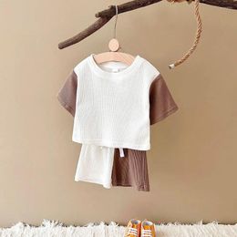 Clothing Sets Summer Baby Girl Set Born Casual Color Block Waffle Short Sleeved Top Pants Cool Boys 0-3Y