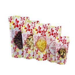 Red Wholesale Golden 1000Pcs/Lot Print Flower Bag With Window Snack Candy Dry Fruit Packaging Bags Wholesale s