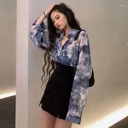Women's Blouses Long Sleeved Shirt Tie Top Fashion Short Skirt Two-piece Vintage Clothes For Women Tops Shirts