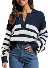 Women's Sweaters V-neck Long sleeved Coloured Casual Twisted Knitted Stripe Pullover Sweater Top Casual tops