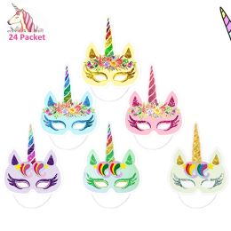 Masks 12/24Pcs Paper Unicorn Masks For Kids Rainbow Unicorn Theme Party Supplies Kids Birthday Party Favours