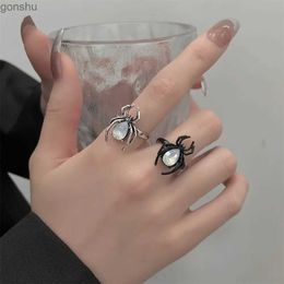 Couple Rings Fashionable Gothic Black Spider Animal Ring Fun Halloween Party Retro Silver Spider Finger Ring Halloween Jewelry WX