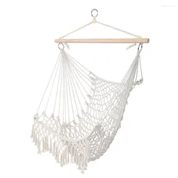 Camp Furniture Cotton Rope Weave With Tassel Patio Swing Beige Outdoor And Indoor Rocking Chair Adult Portable Comfort Camping Hammock