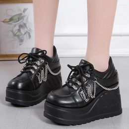 Casual Shoes 2024 Metal Chain Punk Gothic Woman Thick Bottom High Wedge Sneakers For Women Black Chunky Platform