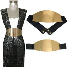 Belts Stylish Brand BLING SHINY WOMEN WAIST WIDE OVAL METAL PLATE MIRROR ELASTIC BELT OBI Silver & Gold Bg-044