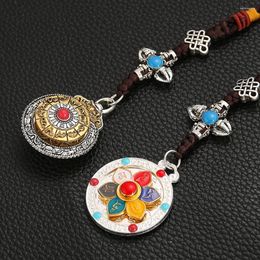 Decorative Figurines Religious Amulet Tibetan Buddhism Lotus Flower Sanskrit Vajra Pestle Chinese Knot Metal Pendant Keychain Mascot
