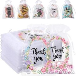 100Pcs White Organza Gift Bags for Jewellery Thank You Cookie Drawstring Pouches for Birthday Wedding Party Favours Candy Bag Decor