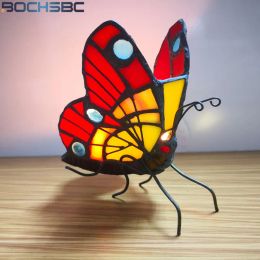 Holders BOCHSBC Tiffany Butterfly Stained Glass Candle Holder Bedroom Night Light Bedside Tealight Holder Home Deco Atmosphere Lighting