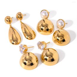 Stud Earrings Uworld Stainless Steel Heart Love Pearl Drop Prevent Allergy Luxury Cubic Zirconia Trendy Temperament Jewellery