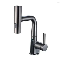 Bathroom Sink Faucets Temperature Digital Display Wash Basin Faucet Pull Out Taps Cold Water Mixer Tap For