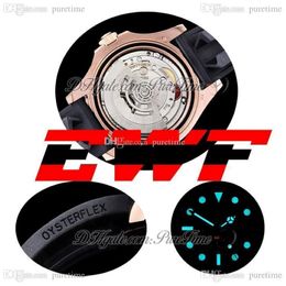 EWF YM 40mm 126655 A3235 Automatic Mens Watch Rose Gold Ceramics Bezel Black Dial 904L Steel Oysterflex Rubber Strap Super Edition Free 280E