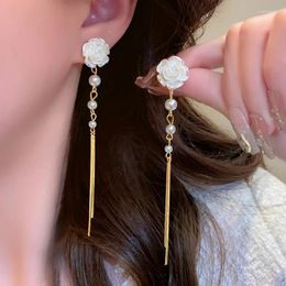 Stud Earrings MODOMA Korean Fashion Long Camellia Pearl Tassel For Women Minimalist Luxury Quality Jewellery Piercing