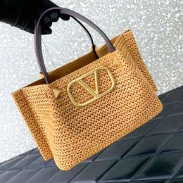 Womens Straw weave Beach designer Crossbody bag Raffias handbag vlogo rivet large shopper bags Shoulder Fashion clutch travel bag strap gym Luxury mens the tote bags