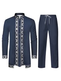 Muslim Robe Traditional clothing of Arab mens clothing 3D pattern printing black white yellow navy blue long sleeved Trousers 240425