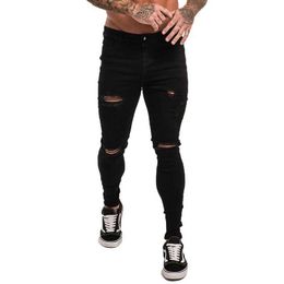 Men's Jeans GINGTTO Mens Jeans Black Skinny Ripped Jeans Elastic Waist 2020 Strtwear Men Dropshipping Jeans Stretch Denim Pants zm04 T240508