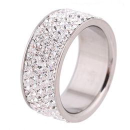 Wholesale 5 Row Lines Clear Crystal Jewelry Fashion Stainless Steel Engagement Rings For Women Girls Free Shipping 349t