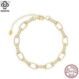 Chain Rintin 14K Gold 925 Sterling Silver Italian 3.0mm Punk Style Cuban Chain Womens Party Bracelet Jewellery SB156 XW