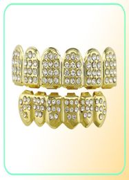 Hip Hop Iced Out Top Bottom Teeth Grillz Colourful Rhinestone Punk Grills Dental Gold Tooth Caps Rapper Jewelry4286204