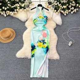 Casual Dresses Chic Sexy Dress Hollow Out Halter Sleeveless Off Shoulder Backless Fashion Women Slim Autumn Winter Birthday Party Rob