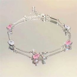 Wedding Bracelets Korean Elegant Cherry Blossom Bow Zircon Bracelet For Women Sweet Girls Crystal Flowers Bracelets Wedding Party Jewelry Gift