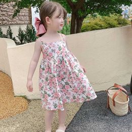 Girl's Dresses Summer childrens hanging dress small and fresh gentle gentle girl Korean sweet back flower free dressL2405