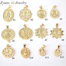 10PCS Gold Colour Micro Pave CZ Virgin Mary JESUS Charms Pendant Findings Jewellery 0927 2792
