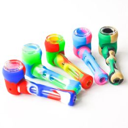 smoke shop 4.0 inches Silicone Smoking Pipe Spoon Shape Tobacco Hand Pipe with glass bowl free shipping