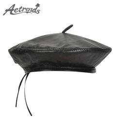 AETRENDS Women039s Berets Black Real Sheepskin Leather Beret Hats for Women Waterproof Flat Artist Hat Z101003495342