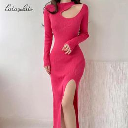 Party Dresses Catasdate Long Sleeve Evening Dress Knitted Autumn Winter Outfit For Year Elegant Sweater Women