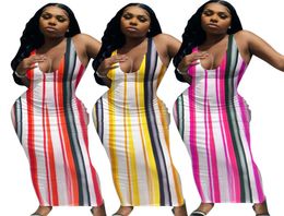 Women Maxi Dresses Plus Size 2XL Striped Onepiece Dress Casual Slip Floorlength Skirts Sexy Beach Wear Summer clothes skinny lon3667263