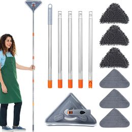 Wall Mop with Long Handle 360 ° Rotating Triangle Microfiber Wall Cleaning Mop Adjustable Dry and Wet Dust Mop Cleaner for Floor 240508