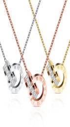 Luxury Jewellery designer 18K rose gold necklace and pendant stainless steel Roma Number double pendant fashion jewelry8959927
