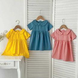 Girl's Dresses Summer baby girl dress plain solid short sleeved Peter Pan collar toddler girl dress thin and cool toddler girl dressL2405