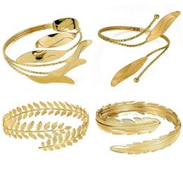 PiecesSet Arm Bracelet For Women Girls Gold Color Mental Open Upper Bangle Simple Adjustable Armlet Armband Set5500019