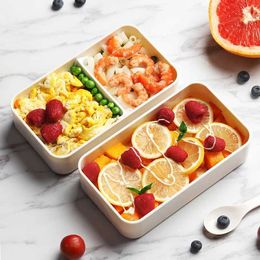 Lunch Boxes Bags Microwave Double Layer Lunch Box 1200ml Wooden Feeling Salad Bento Box BPA Free Portable Container Box Workers Student