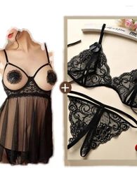 Women's Pants Fun Lingerie Flirtatious Temptation Transparent Lace Small Chest Large Size Uniform Passionate Set And Sexy