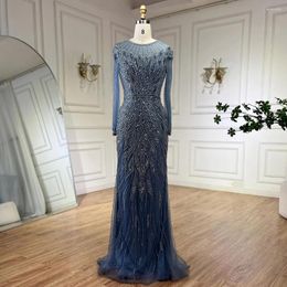 Party Dresses Serene Hill Muslim Blue Mermaid Luxury Beaded Dubai Long Evening Gowns For Women Wedding 2024 LA71999L