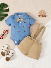 Clothing Sets Short Sleeve Gentleman's Small Suit For Baby Boys Summer Lapel Blue Triangle Khaki With Shorts And Bow Handsome Two-Piece