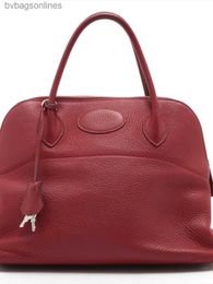 Original Hremms 1:1 Logo Brand Bags Women AAA Quality Shoulder Bags Bolide 31 Bowling Bag Rubia Red Silver Buckle Square J-carved Handheld Middle Bag Bag