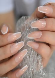 EchiQ Everlasting French Nails White Fashion Designed Extra Long Ballerina Shaped Fake Nails Nude Salon Quality Tips6508755