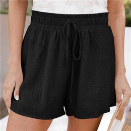 Women's Shorts Summer New Loose Large Size Casual Shorts Elastic Waist Cotton Linen Shorts For Woman Casual Comfy Drawstring Detail Beach Pants Y240504