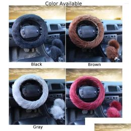 Steering Wheel Ers 3Pcs Car Er Furry Soft P Warm Accessories 15Inch Artificial Wine Red Grey Brown Black Drop Delivery Mobi Dhkd0