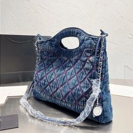 Shoulder Bags 5 StyleTotes Denim Shopping Bag Blue Black Embroidered Distressed Designer Brand Soft Canvas Bag Silver Metal Chain Cross Iovv