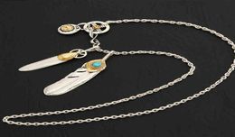 Necklaces 925 Sterling Silver Jewelry Takahashi Goro Feather Retro Long Chain Blue Turquoise Pendant for Men and Women Necklace2246461693