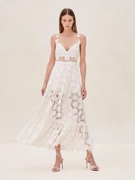 Designer dress sexy lace embroidered jumpsuit 2024 summer new suspender white slim fit dress summer dress formal dress
