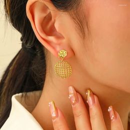 Dangle Earrings Hip Hop Trend Metallic Geometric Round Mesh Women Jewellery French Senior 925 Silver Needle Drop Accessories