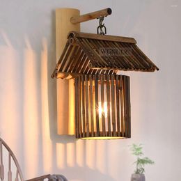 Wall Lamp 2024 Country Style Vintage Led Sconce Lights Made Of Bamboo For Home Bar E27 Socket AC110-240V Bulb Included.