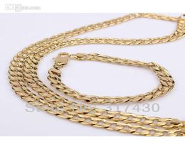 Fashion New 14K Yellow Gold Filled Men Necklace Bracelet Set Single Curb Chain GF Sets 62g9417286