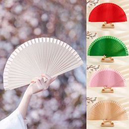 Chinese Style Products Folding Fan Hand Silk Cloth Chinese Folding Fan Wooden Bamboo Antiquity Fan DIY Calligraphy Painting Simple Elegant Hand Fan New